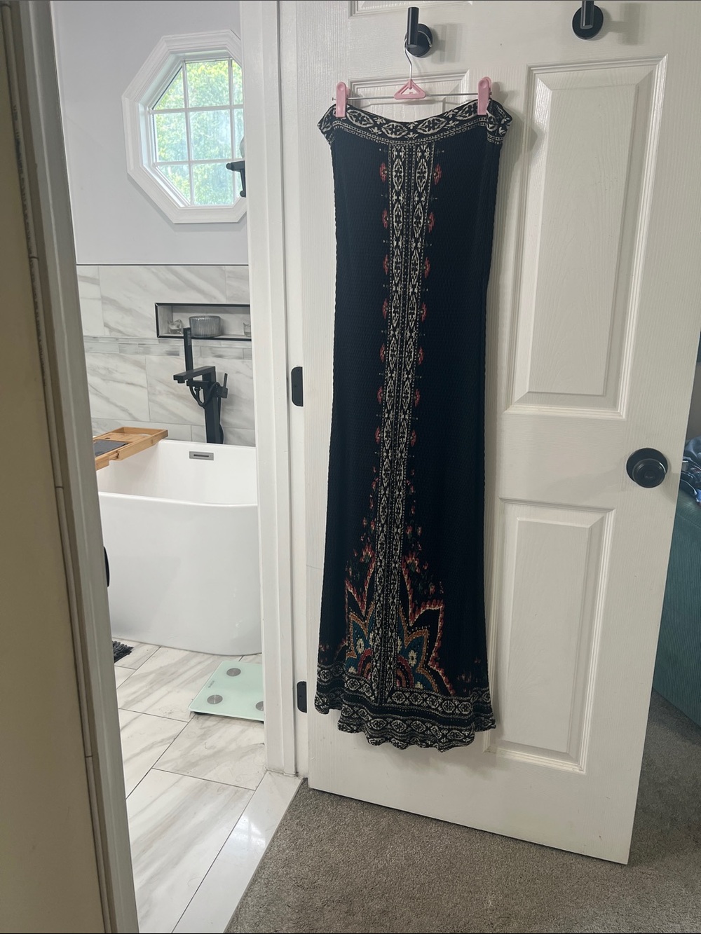FARM for Anthropologie XL Black Floral Border Print Stretch Maxi Dress